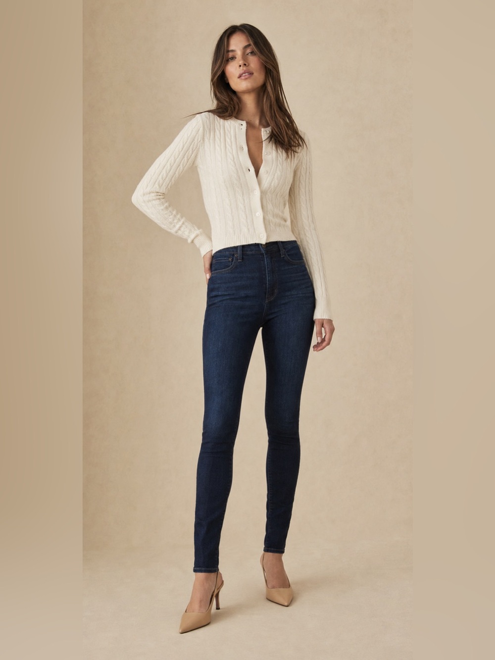 Good American Good Legs Long Skinny Jeans High Rise Dark Wash Sz 4 / 27 Khloe K
